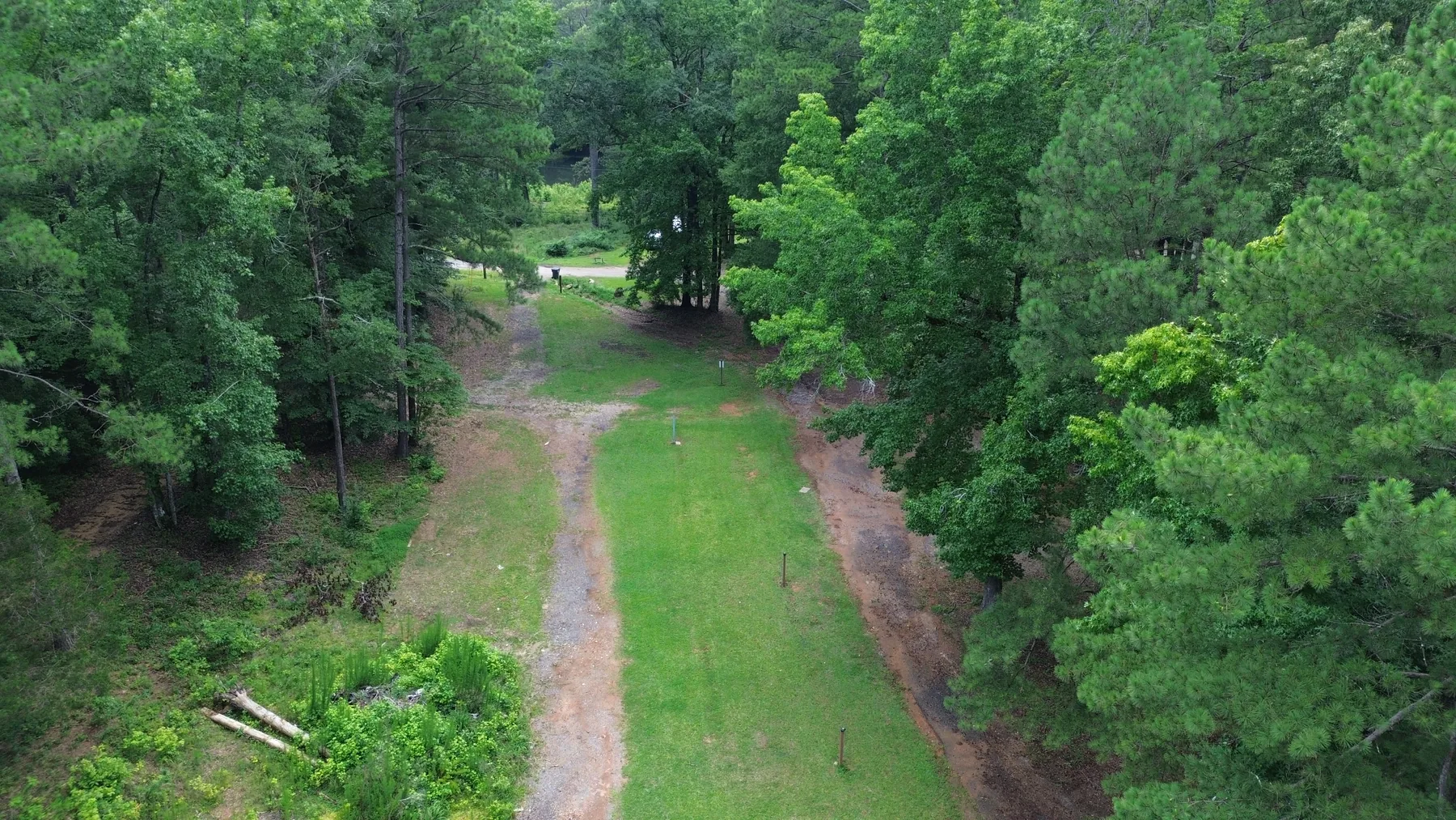 Aerial view of wooded RV sites at The Retreat at Lake Martin